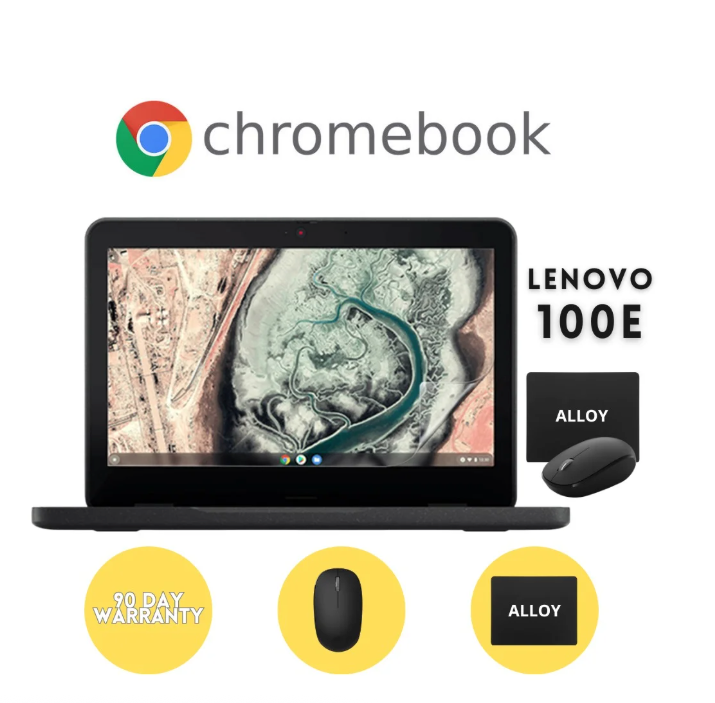 Restored Lenovo 100E 11.6-Inch Chromebook | 4GB RAM 16GB Storage | 2027 Latest Chrome OS | Bundled With: Alloy Wireless Mouse and Mousepad