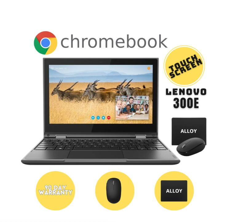 Restored Lenovo 300E 2-in-1 | 11.6-Inch Chromebook | 4GB RAM 32GB Storage | 2027 Latest Chrome OS |Bundled With: Alloy Wireless Mouse and Mousepad