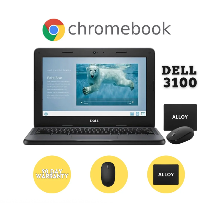 Restored Dell 11.6 Inch Chromebook | 4GB RAM 16GB Storage | 2027 Latest Chrome OS | Bundled With: Alloy Wireless Mouse and Mousepad