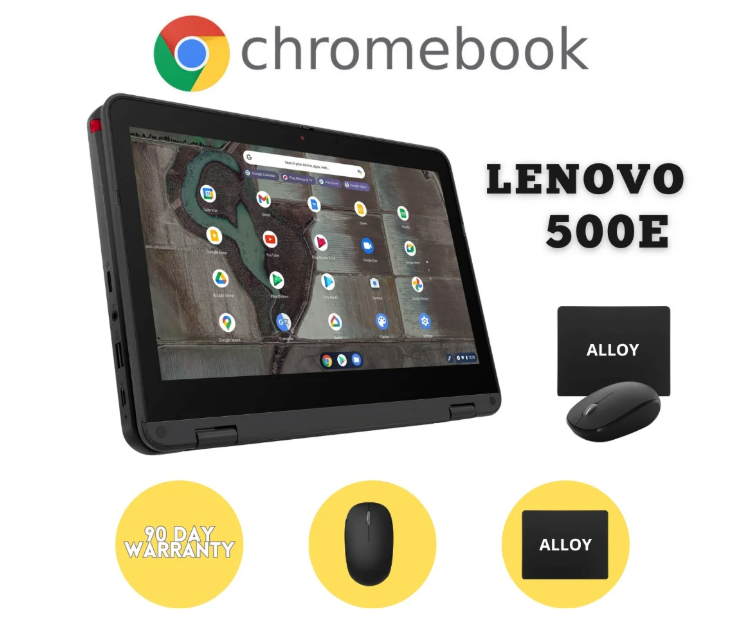 Restored Lenovo 500e | 2-in-1 11.6-Inch Chromebook | 4GB RAM 32GB Storage | 2027 Latest Chrome OS | Bundled With: Alloy Wireless Mouse and Mousepad