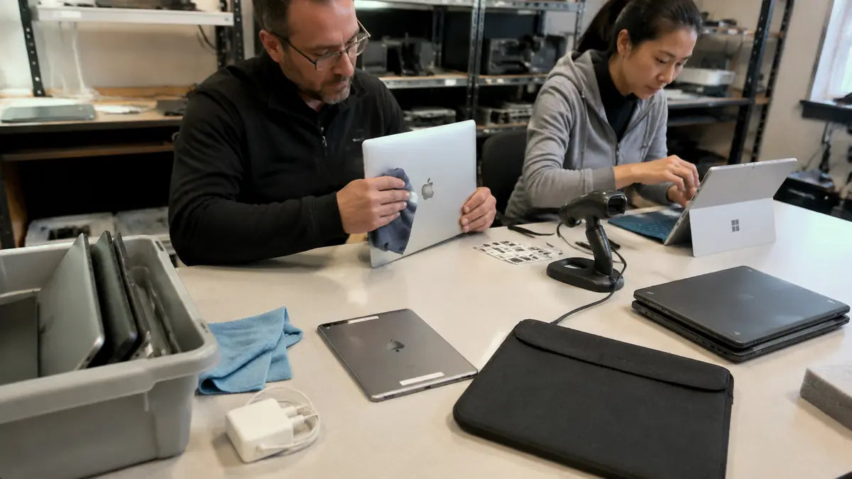 CTI lifecycle workflow with refurbished devices being prepared and redeployed